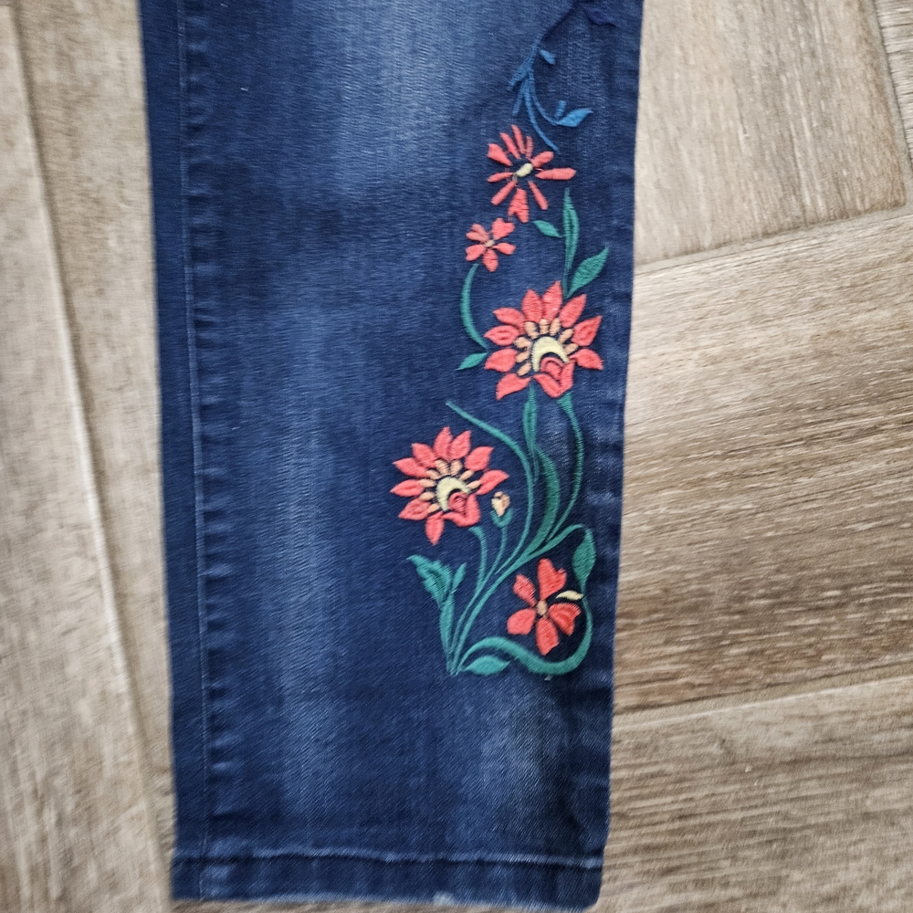 vintage america Embroidered Floral Dark Blue Women’s Jeans - Picture 2 of 8